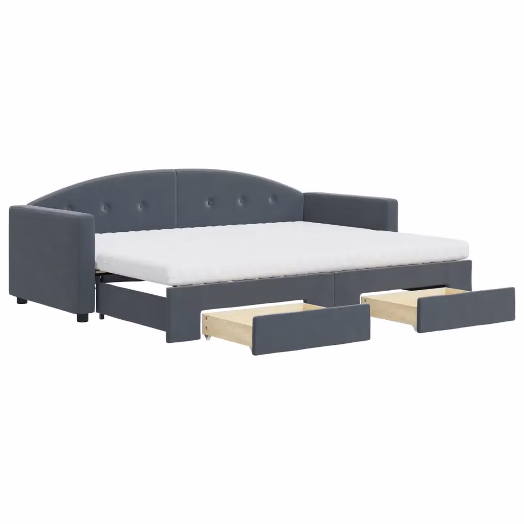 Divano Letto Estraibile con Cassetti vidaXL in Velluto Grigio L/P/H: 222 x 80 x 75 cm – 2