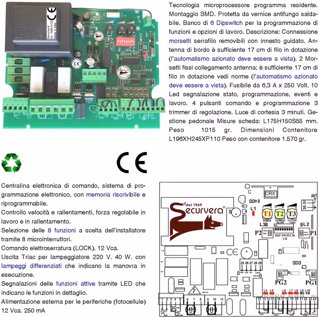 Quadro Universale Securvera per Cancello Elettrico a 1-2 Ante Battente 230 V con Ricevente Radio 433,92 MHz e Radiocomando – 2