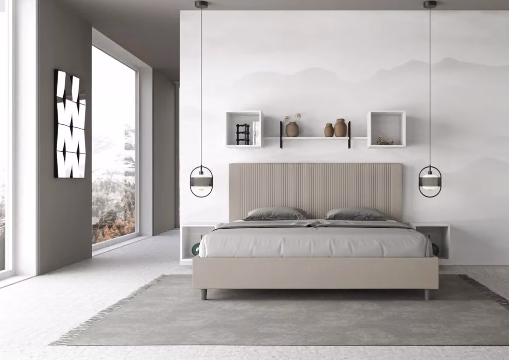 Letto matrimoniale king size BS COM con rete imbottita in similpelle beige L: 180 cm, P: 200 cm, H: 210 cm – 2