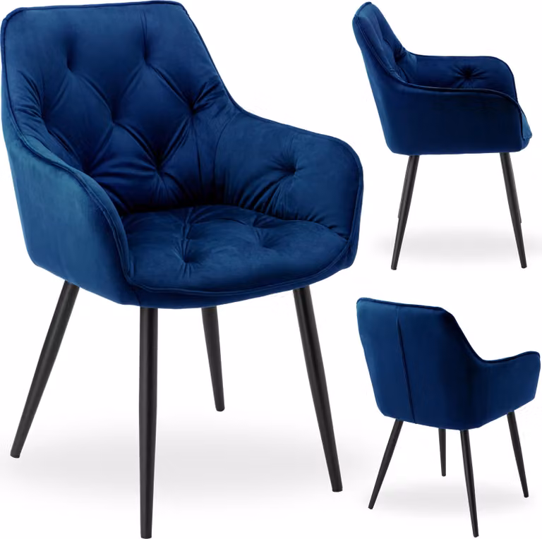 NEVADA sedia in velluto blu con gambe in metallo