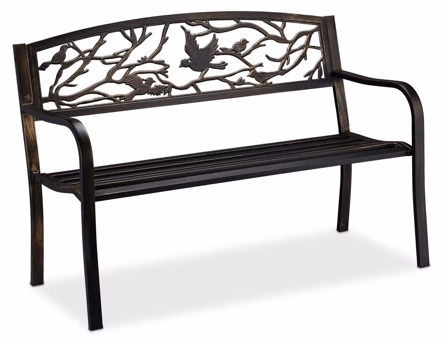 Panchina da giardino - Panchina da parco 2 posti - Acciaio - Motivo uccello - 127 x 57 cm - Nero bronzo