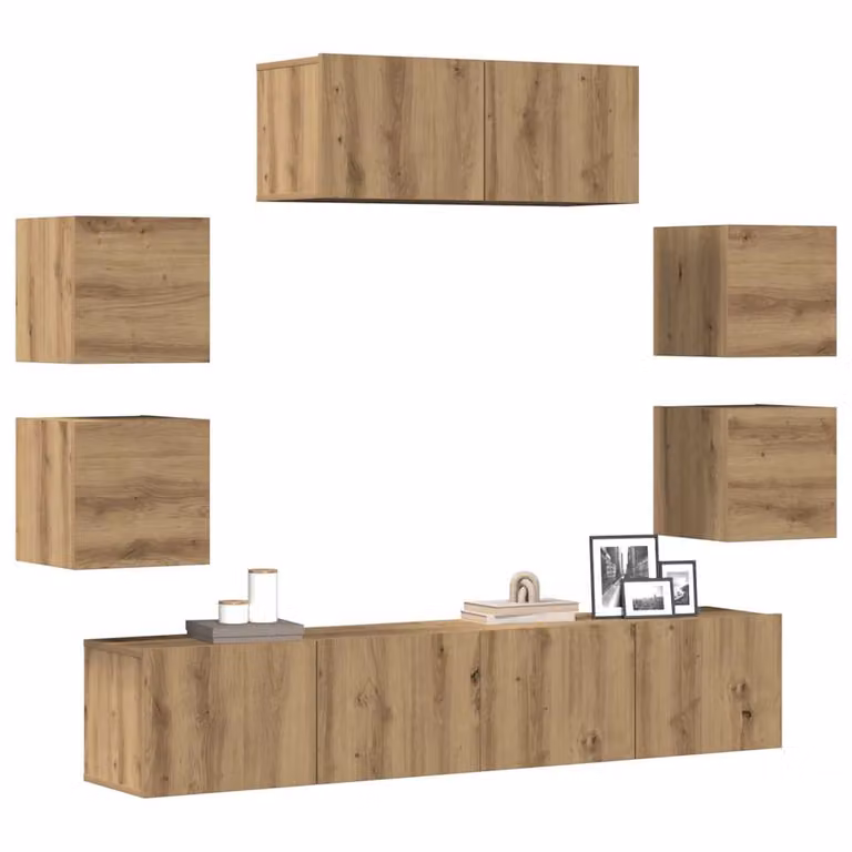 Set Mobile TV vidaXL in Legno Multistrato Rovere, 7 Pezzi, Montaggio a Parete, Colore Marrone