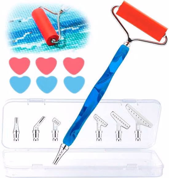 Set ergonomico per pittura a diamante 5D con strumento a rullo, il set comprende 6 pietre con anima dura, 1 rullo e 6 punte metalliche di ricambio