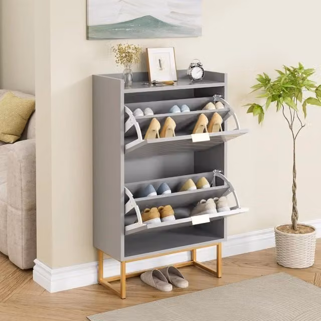UEV Scarpiera Salvaspazio 2 Ante a Ribalta Slim per Ingresso e Soggiorno Grigio Mobile Porta Scarpe 50x24x103.5cm