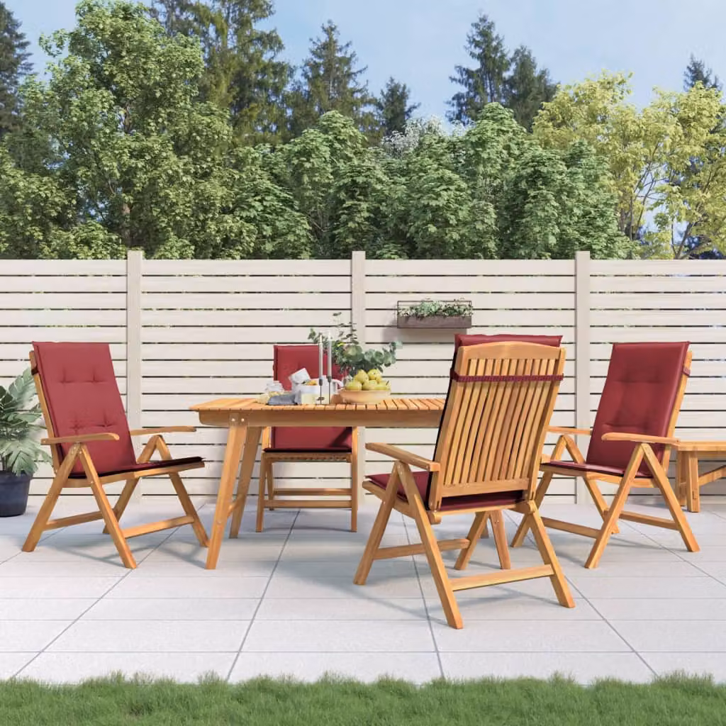 Set di 4 sedie pieghevoli reclinabili con cuscini vidaXL in legno di teak marrone e rosso