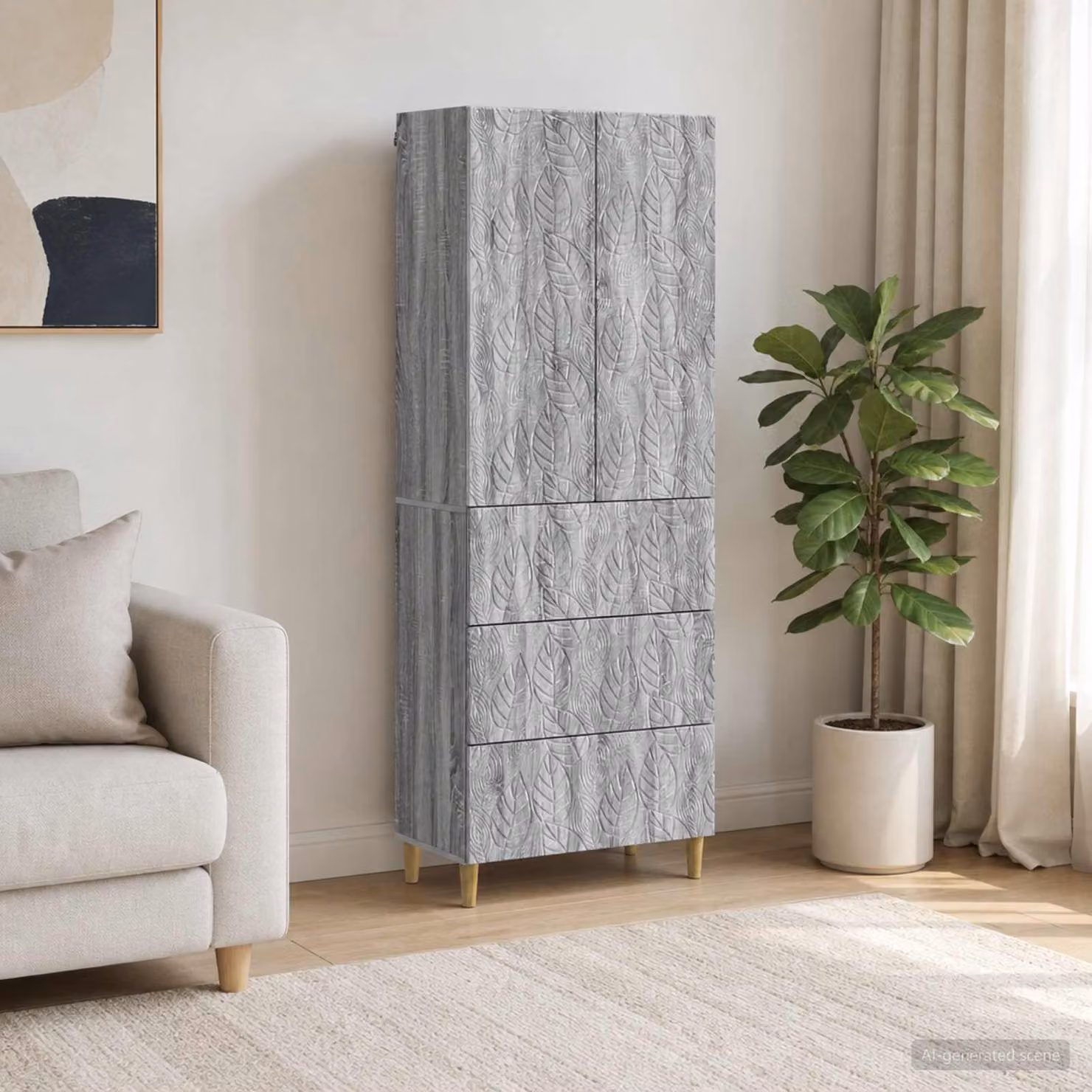 Set di 2 armadi moderni vidaXL in MDF grigio con ante a battente e cassetti, L/P/H: 66 x 34,5 x 90 cm
