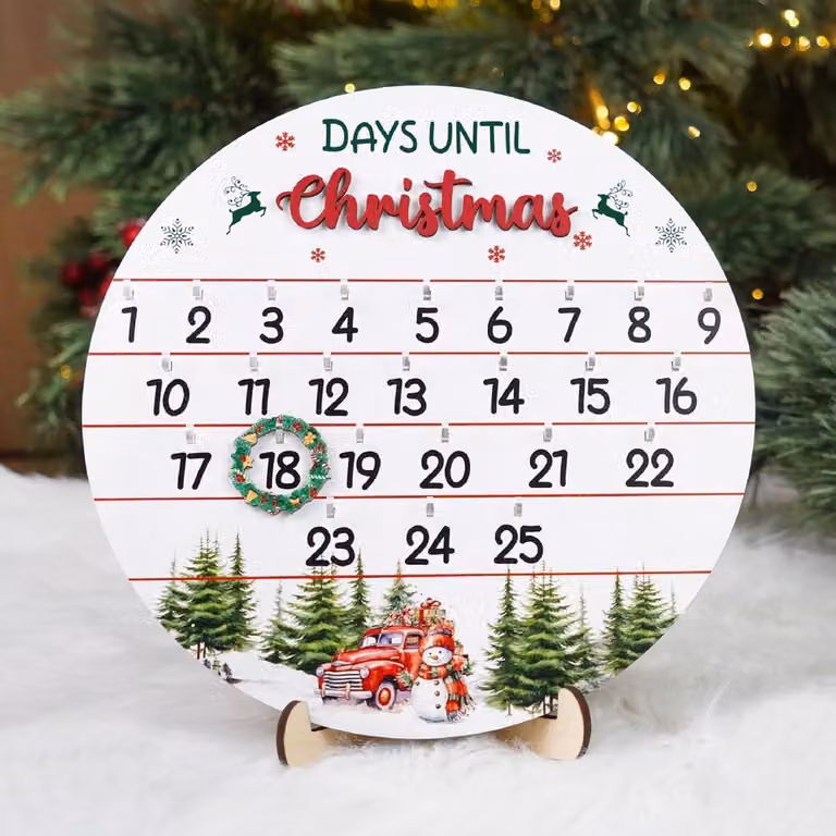 Calendario dell'Avvento natalizio in legno - Calendario per contare i giorni fino a Natale - Decorazione natalizia, calendario dell'Avvento