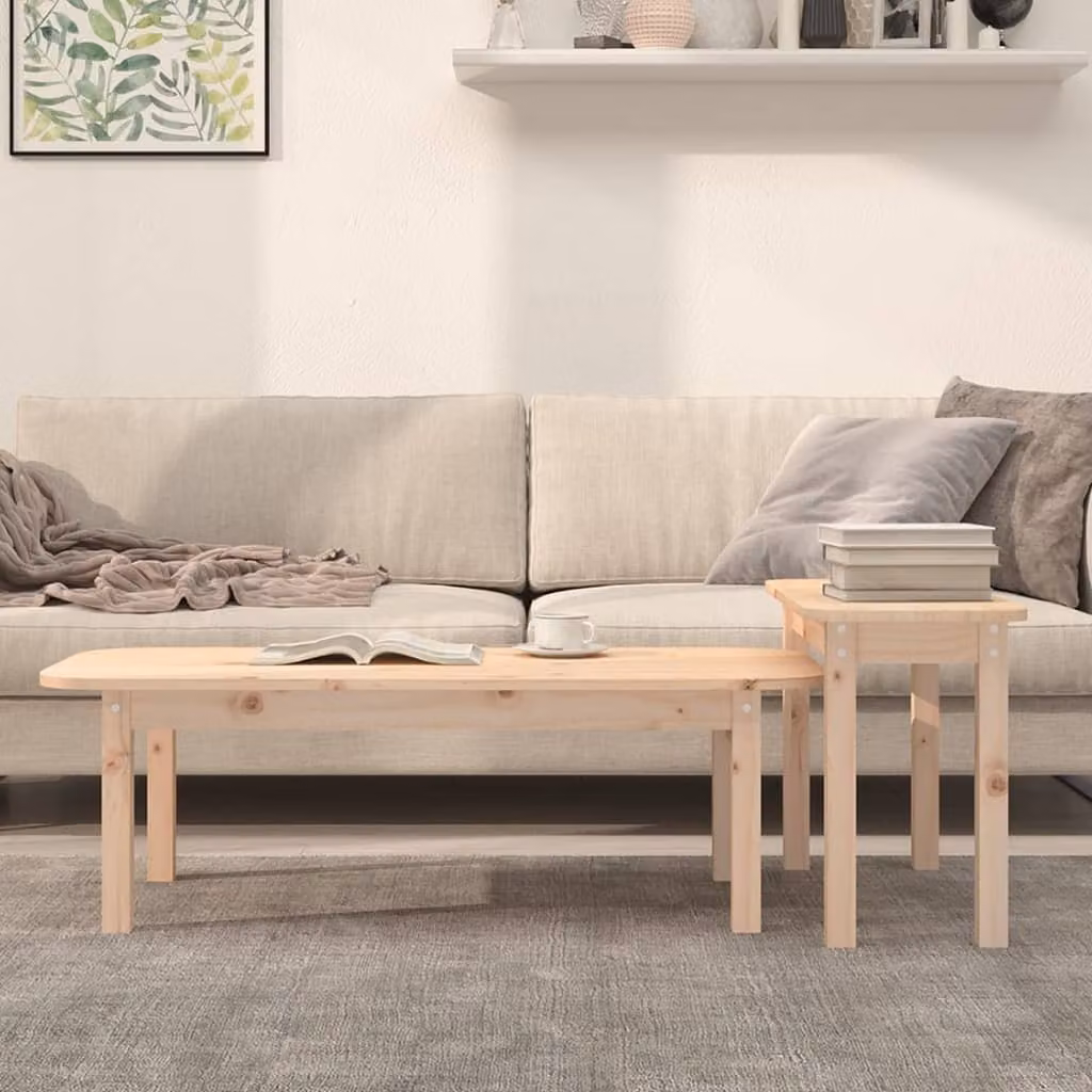 Set Tavolini da Salotto 2 pz in Legno Massello di Pino
