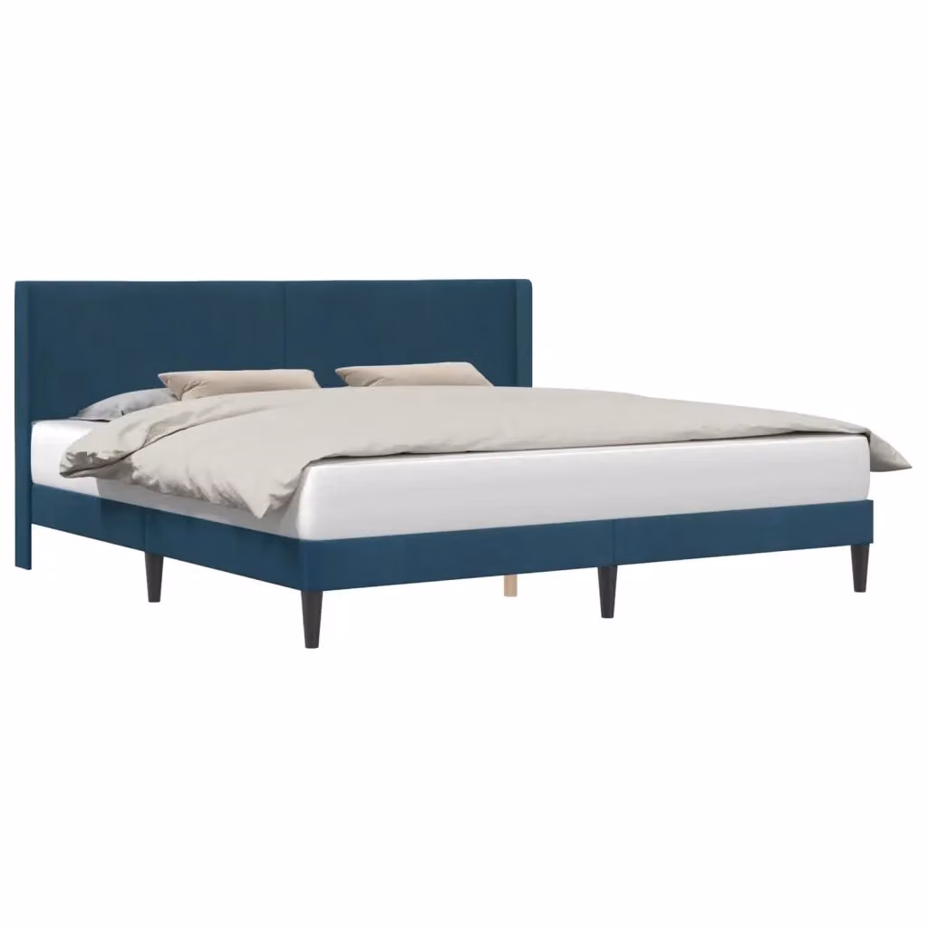 Letto moderno con testiera e giroletto in velluto blu, L/P/H: 180 x 200 x 96 cm – 2