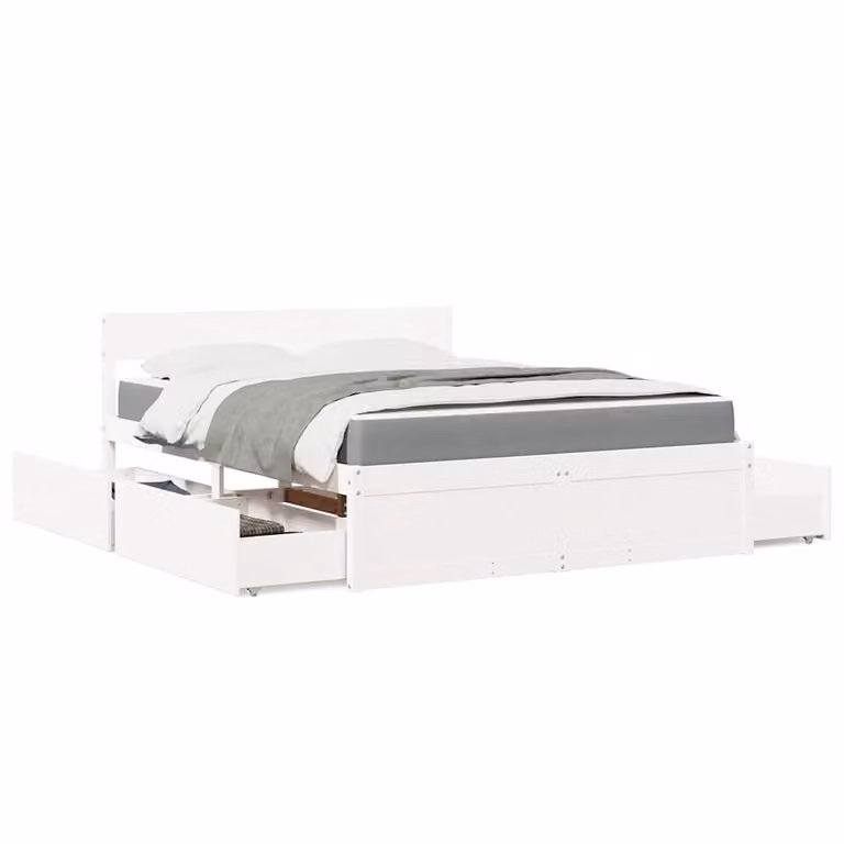 Letto con cassetti e materasso ibrido vidaXL in legno massello di pino bianco L 140 x P 200 cm