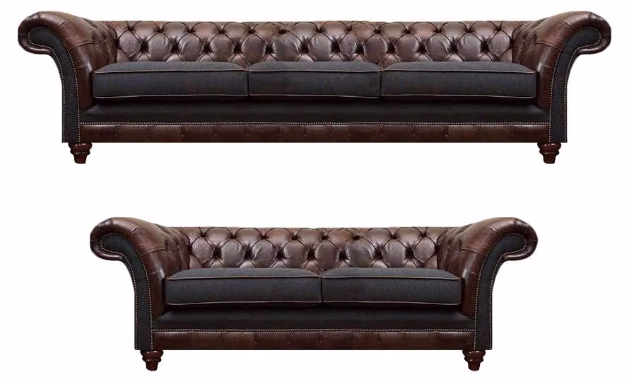 Chesterfield Braun-Graue Wohnzimmer Couchgarnitur Moderne Sofas 2tlg