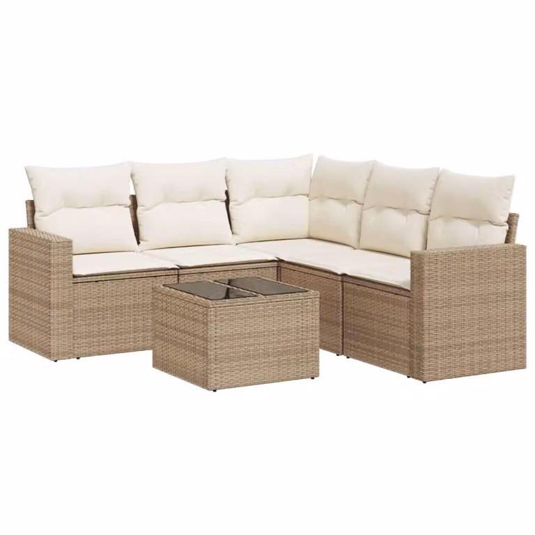 Set Divano da Giardino 6 pz con Cuscini Beige in Polyrattan