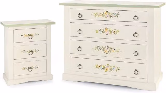 Set di 2 comodini in legno con decori floreali bianchi e verdi Mobili 2G