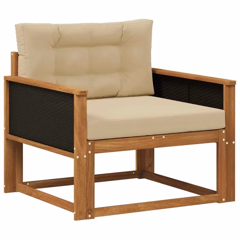 Divano centrale componibile per esterno DESIGN IN in legno di acacia con cuscini beige e marroni