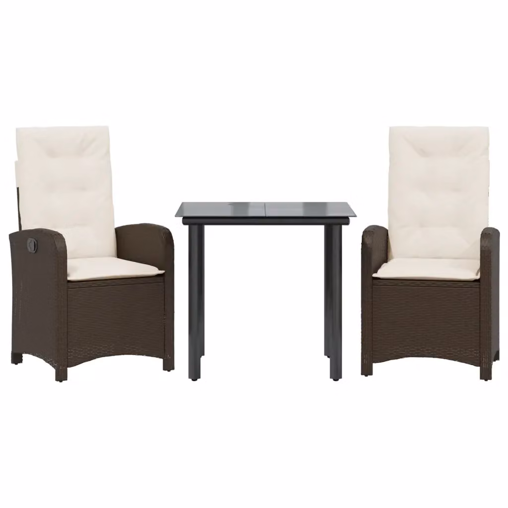 Set da pranzo da giardino moderno vidaXL in polyrattan marrone con tavolo in vetro e 3 pezzi – 2