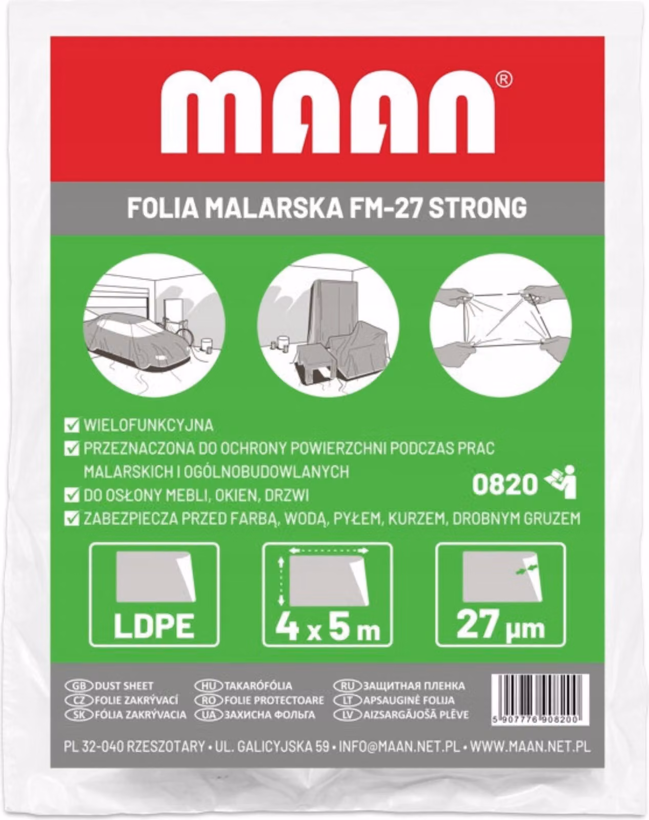 Pellicola protettiva spessa e resistente per rivestimenti edili, robusta, 4 x 5 m, 20 m², 470 g