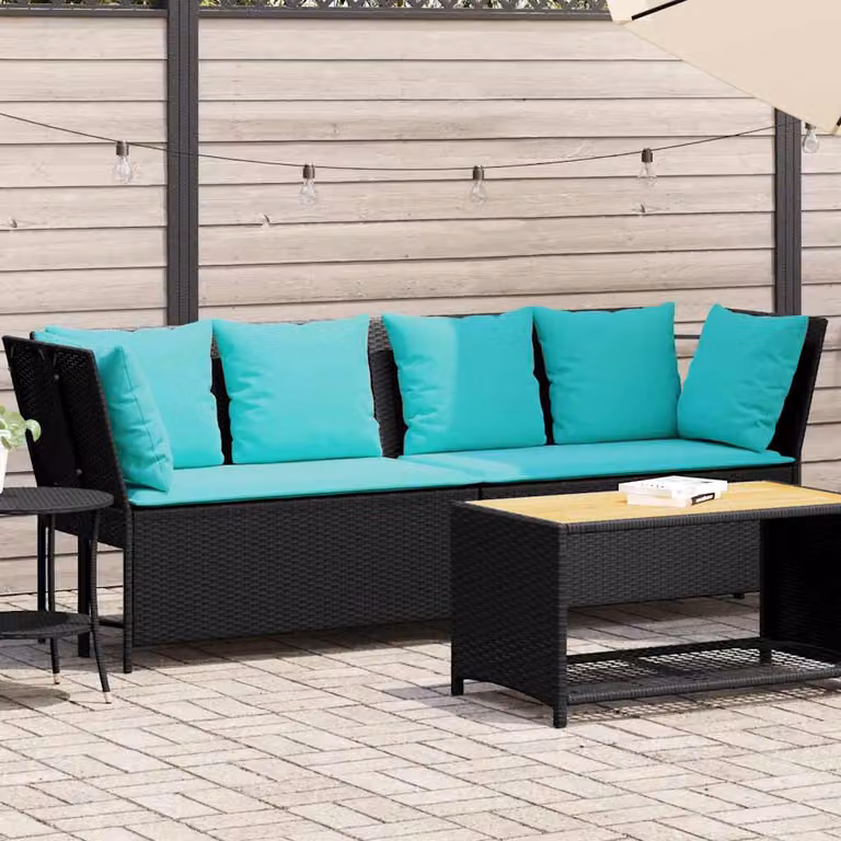 vidaXL Divano da Giardino Moderno in Polyrattan con Cuscini Turchesi e Nero