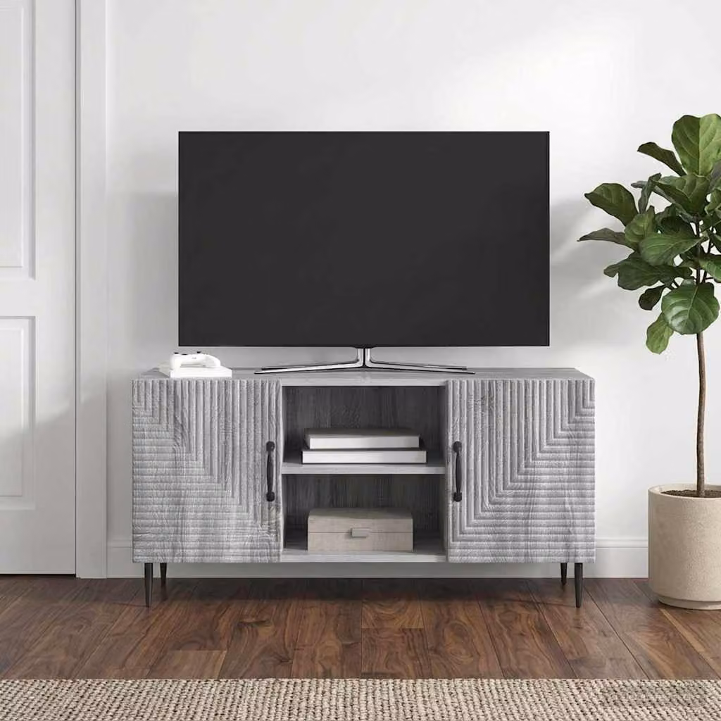 Mobile TV vidaXL in stile vintage grigio Sonoma, realizzato in legno e metallo, L 102 x P 34,5 x H 50 cm