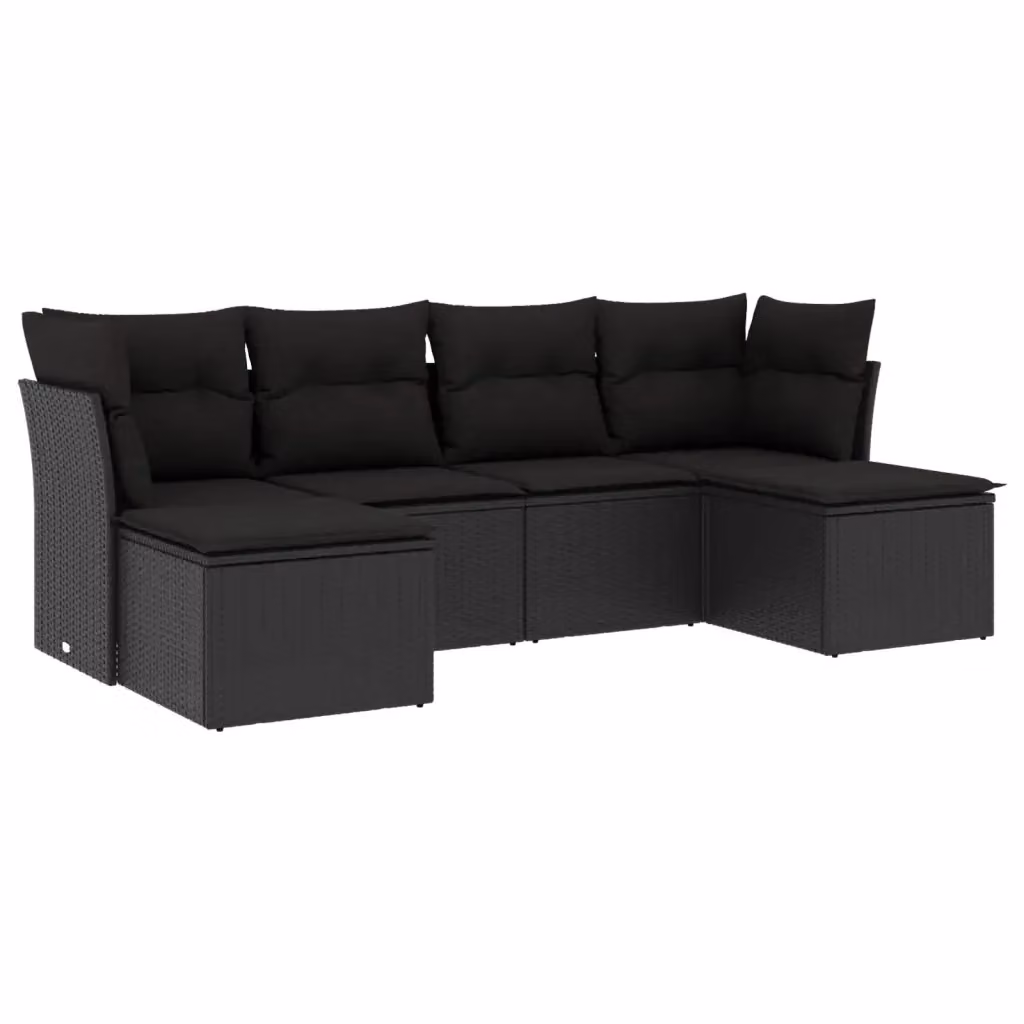 Set Divano da Giardino vidaXL 6 pz in Polyrattan Nero con Cuscini e Ottoman a Forma di L – 2