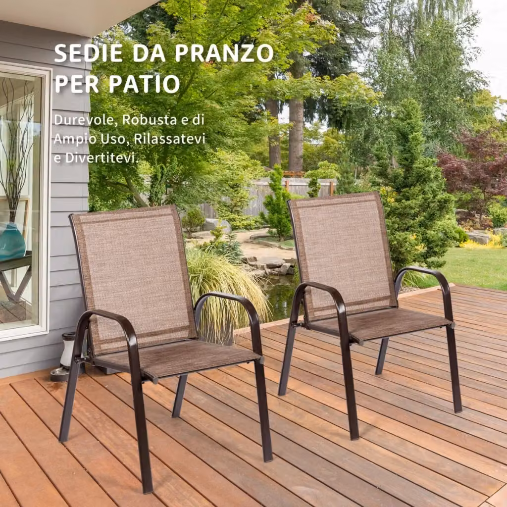 Sedie da giardino Design Mania con braccioli in metallo e tessuto textilene marrone – 2