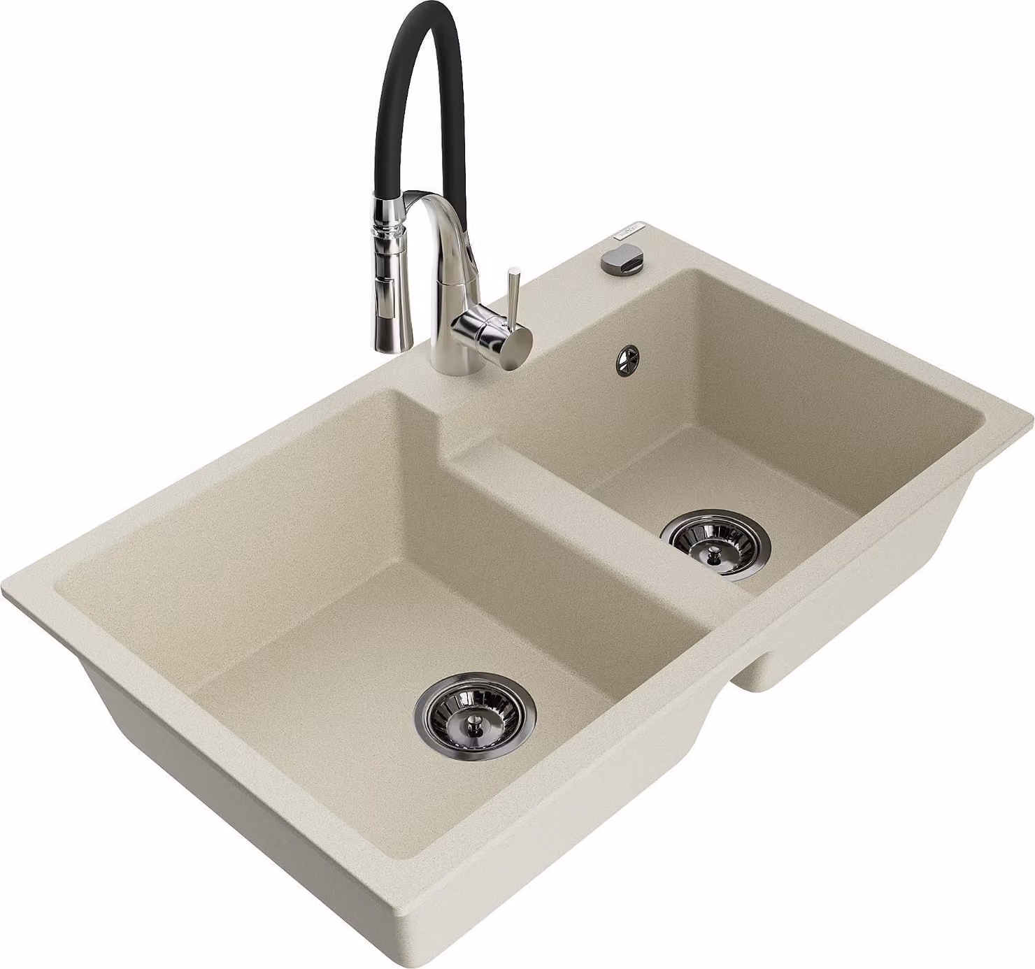 Mexen Tomas lavello in granito a 2 vasche con miscelatore cucina Aster, beige - 6516-69-73450-07-B