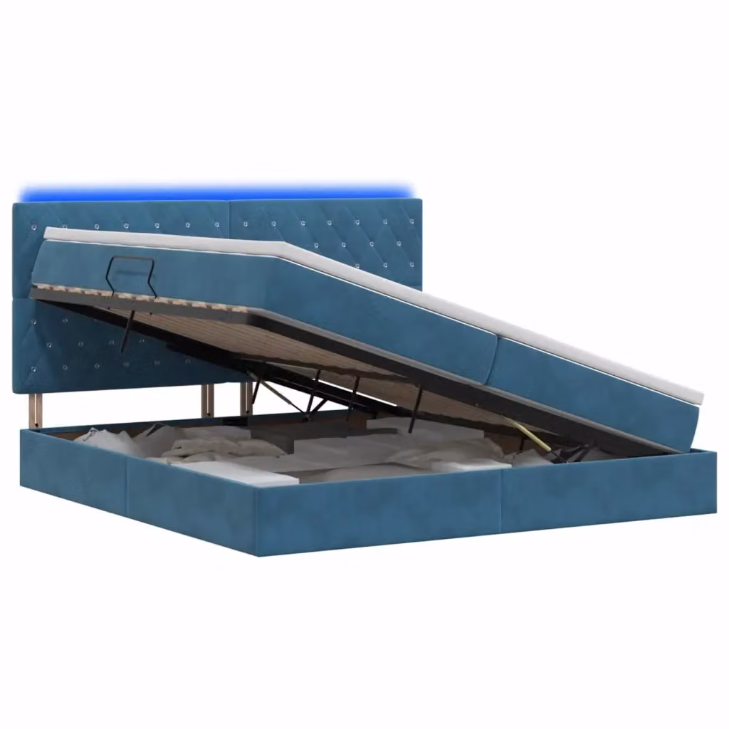 Letto con contenitore vidaXL in velluto blu con illuminazione LED e porta USB, L/P/H: 200 x 200 x 140 cm – 2