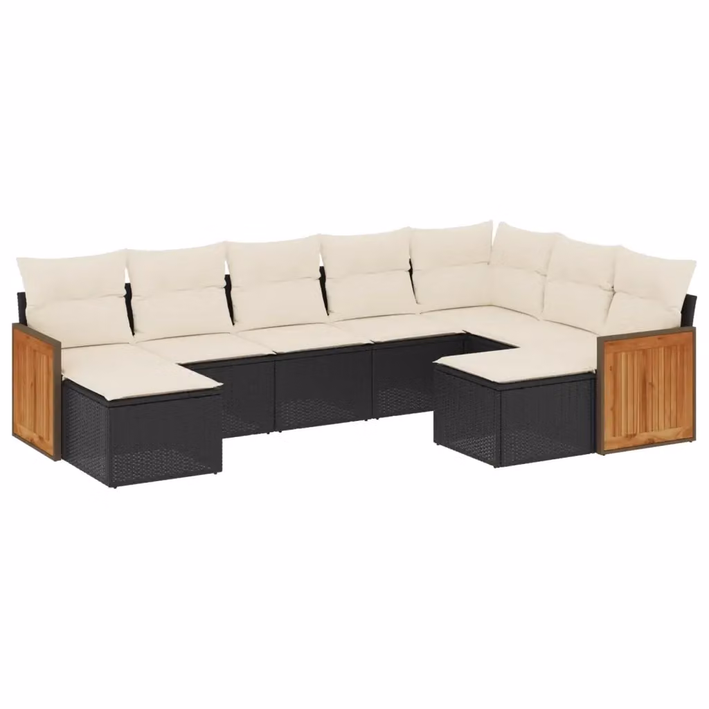 vidaXL Set Divani da Giardino a L 9 pz in Polyrattan Nero con Cuscini e Coperture Rimovibili – 2