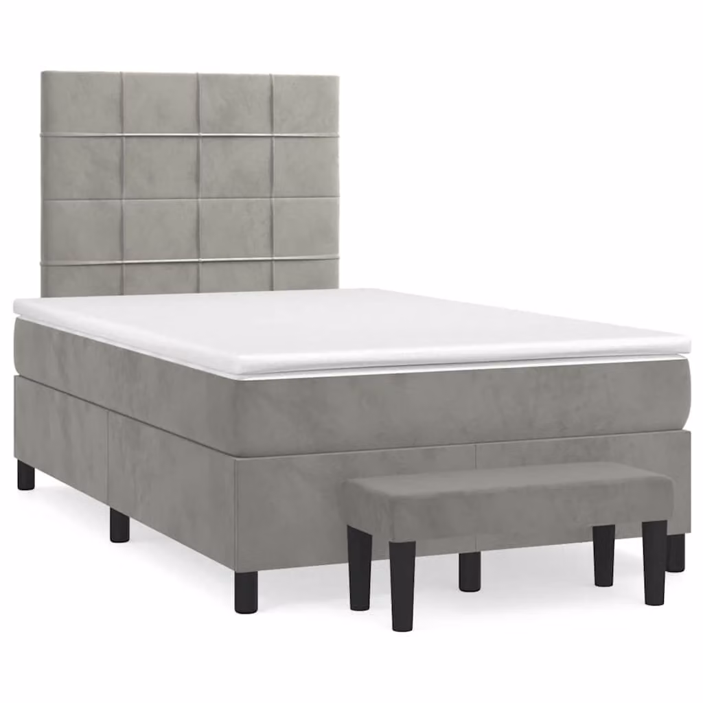 vidaXL Giroletto a Molle con Materasso Ibrido in Velluto Grigio e Bianco L/P/H: 120 x 200 x 193 cm
