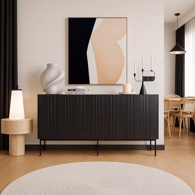 Madia DMORA Spirano moderna con design geometrico e finitura opaca, colore nero, L: 151 cm, P: 42 cm, H: 75 cm – 1