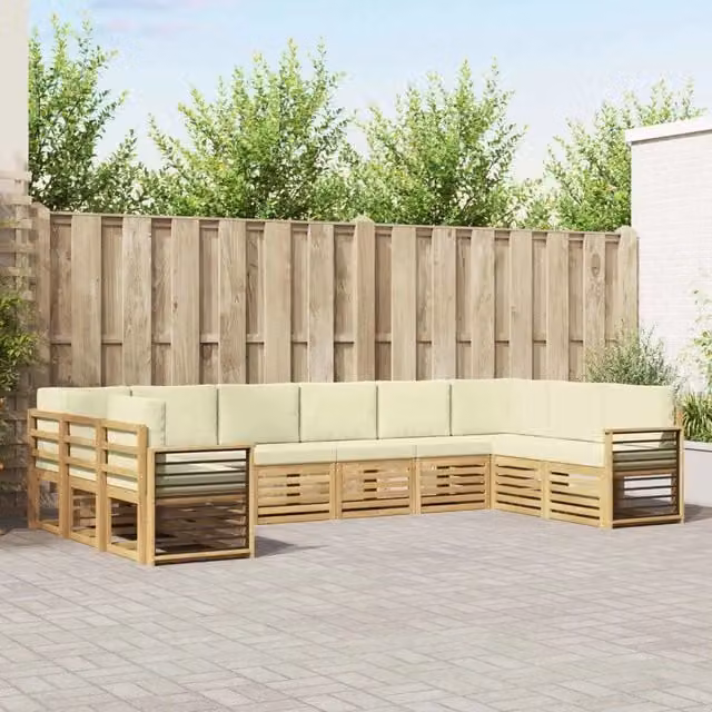 Set di divani da esterno vidaXL in legno di acacia con cuscini bianchi e beige – 1