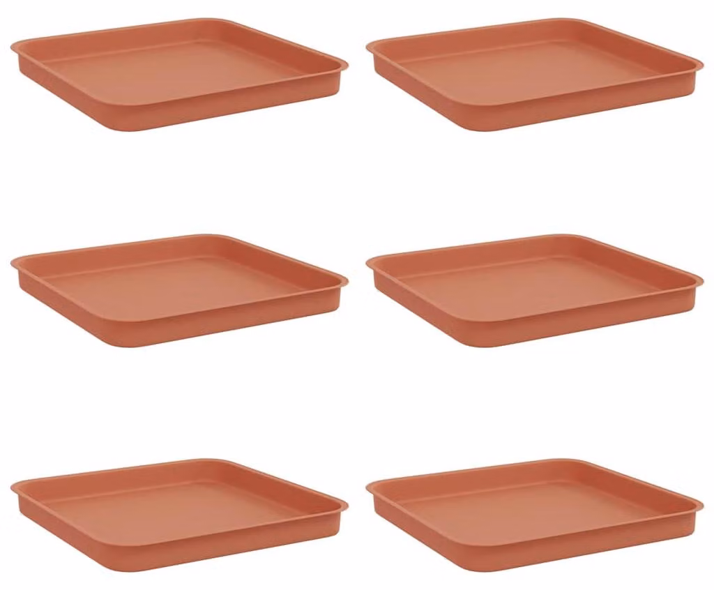 Vassoio Quadrato per Fiori 6 pcs Rosso Mattone Plastica