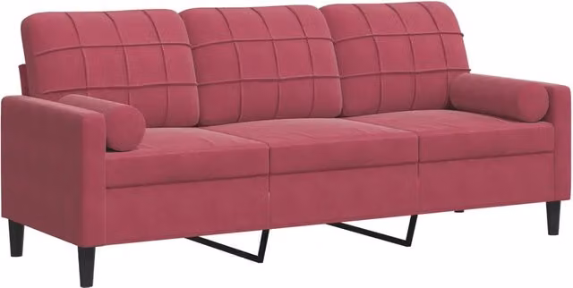 Divano | Divano da soggiorno | Sofa a 3 Posti con Cuscini Rosso Vino 180 cm in Velluto