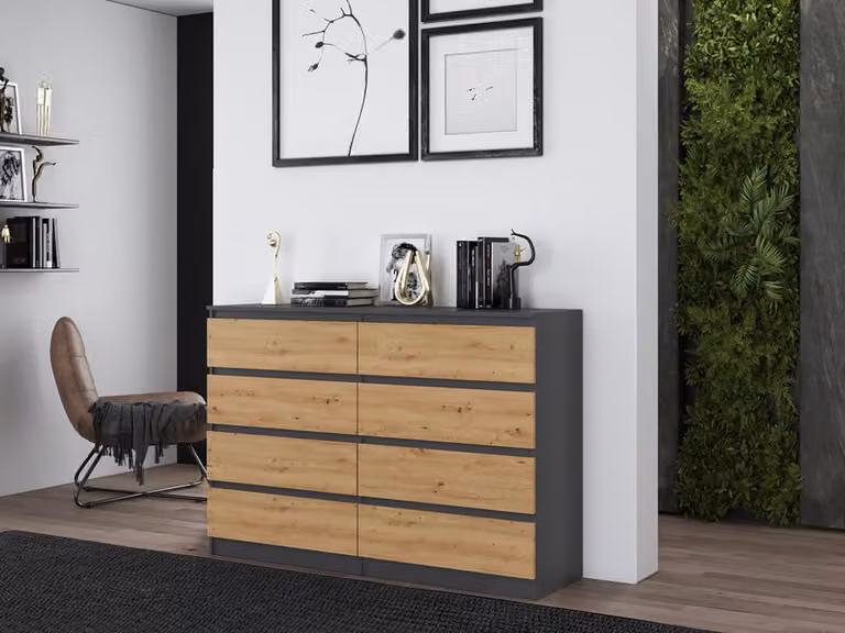 Comò, larghezza 120/140 cm, 8 cassetti