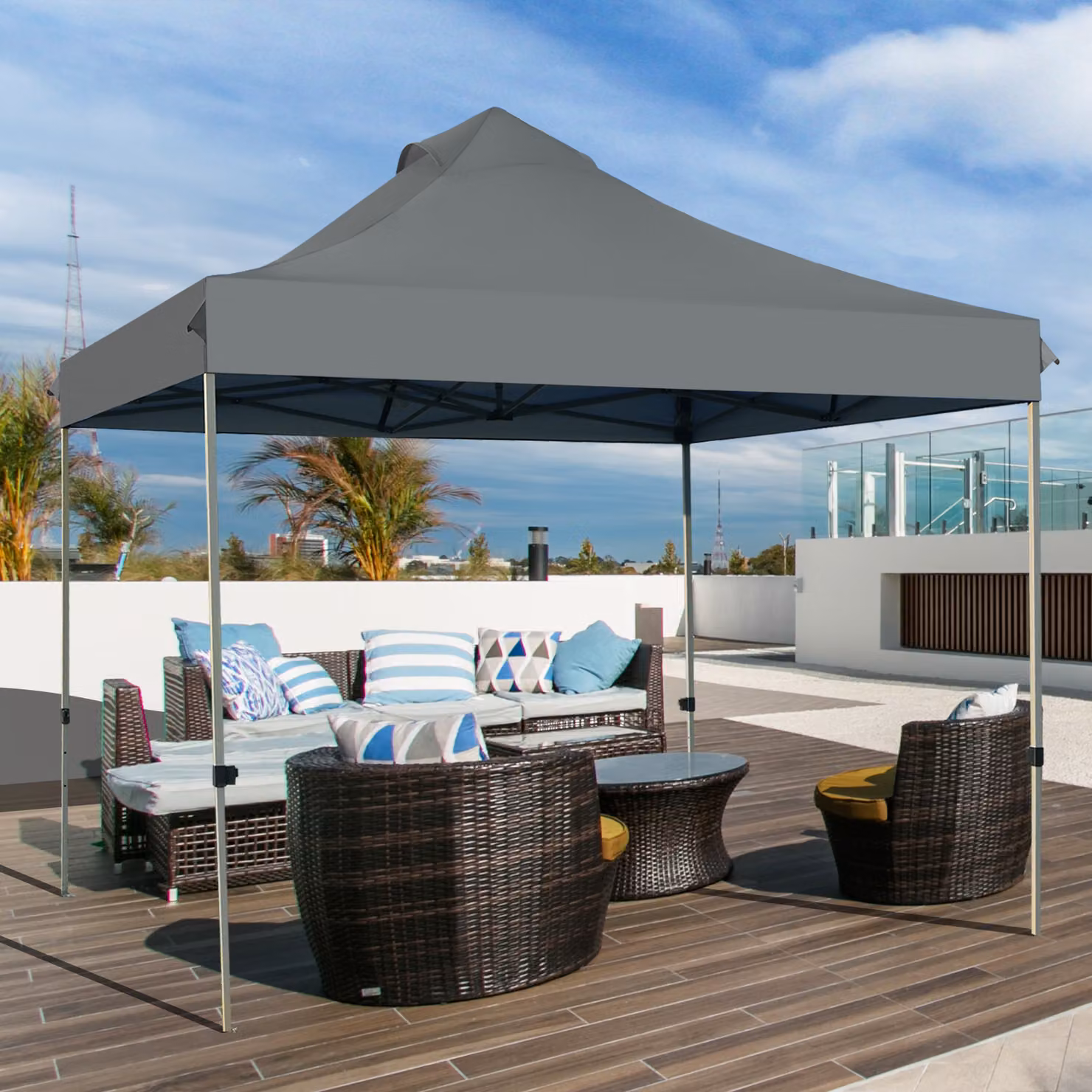 COSTWAY Tenda pop-up grande 3 m x 3 m, tenda per feste facile da montare, tenda per esposizioni commerciali portatile con borsa di trasporto mobile, 3 altezze regolabili Grigio