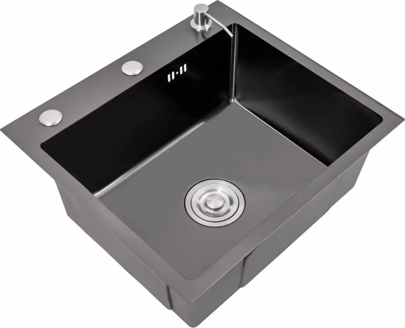Lavello da cucina - Vasca singola - Acciaio inossidabile 304 - 50 x 45 cm, profondità 20 cm - Lavello da appoggio/da incasso - Con rubinetto e dispenser per sapone - Nero opaco