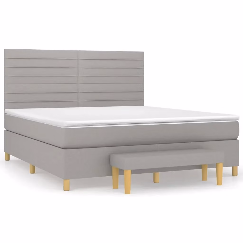vidaXL Giroletto a Molle Ibrido con Materasso in Tessuto Grigio e Bianco L/P/H: 203 x 180 x 128 cm – 2