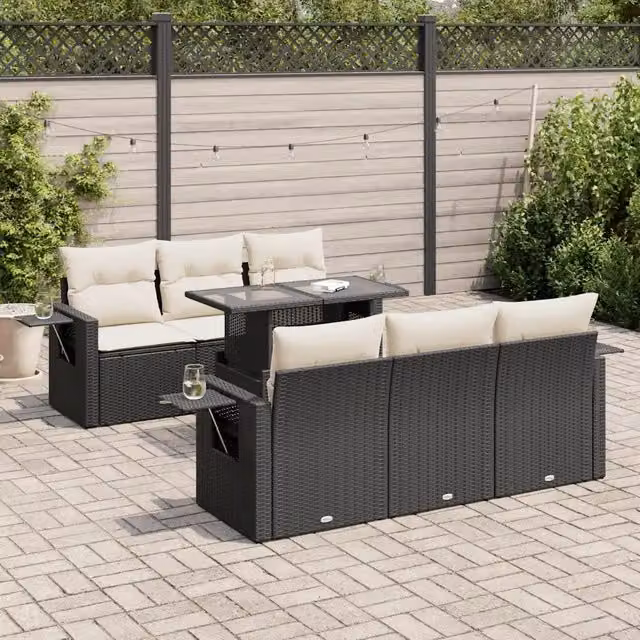 Set Divani da Giardino con Cuscini 7pz Nero Polyrattan 3326417
