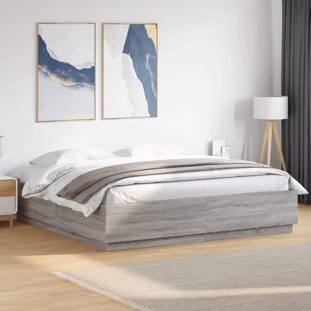 Giroletto-Struttura Letto Grigio Sonoma 200x200 cm in Legno Multistrato 380276