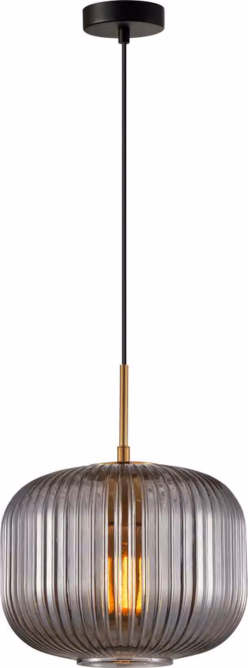 Lampada a sospensione moderna nero-oro vetro fumé paralume decorativo per soggiorno cucina 1xE27 40W GAVINO Italux