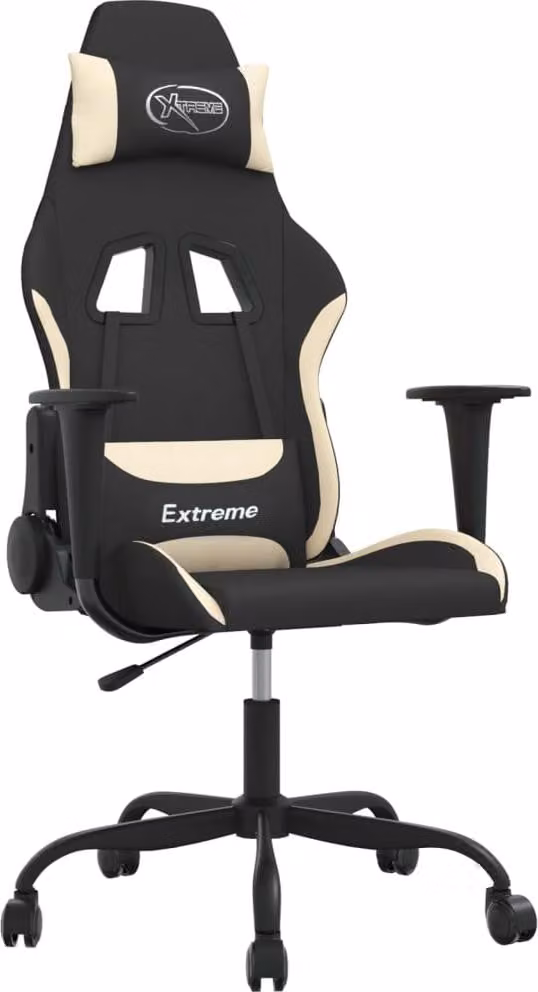Sedia da Gaming Nero e Crema in Tessuto