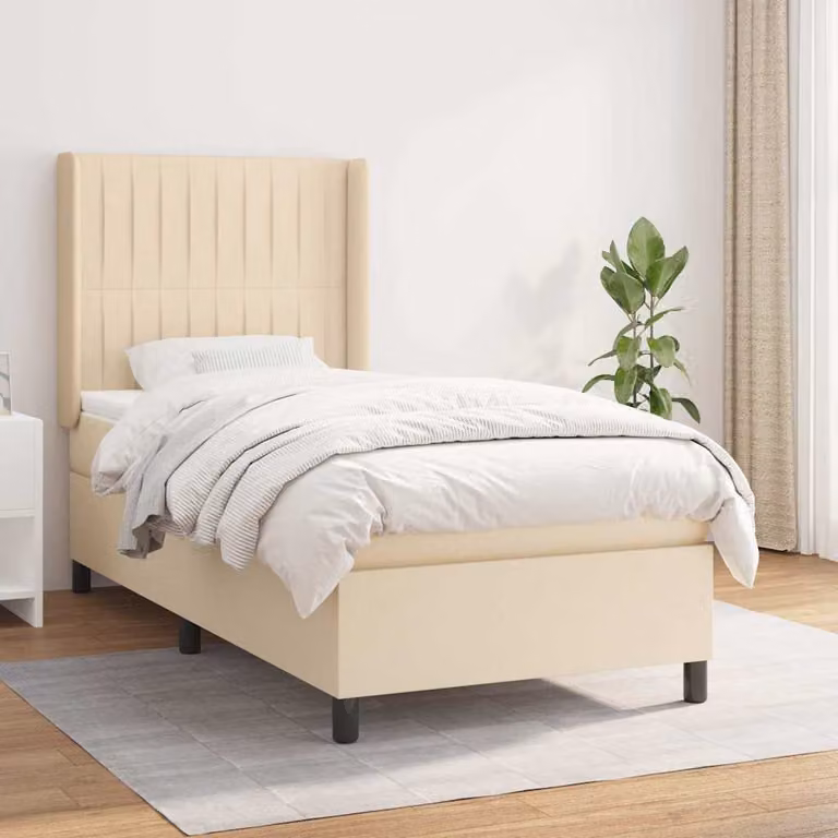 Giroletto a molle con materasso vidaXL in tessuto beige e bianco, L/P/H: 90 x 200 x 128 cm