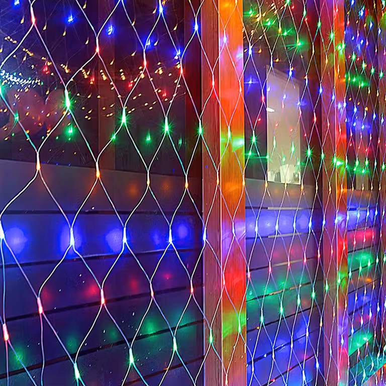 Izrielar Rete luminosa a LED 2x2m 200 LED colorati 8 modalità di illuminazione funzione memoria per uso interno con cavo trasparente