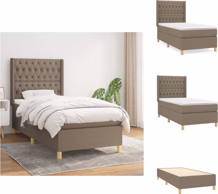 vidaXL Letto a molle con materasso Taupe 90x200 cm in tessuto - Letti e strutture letto