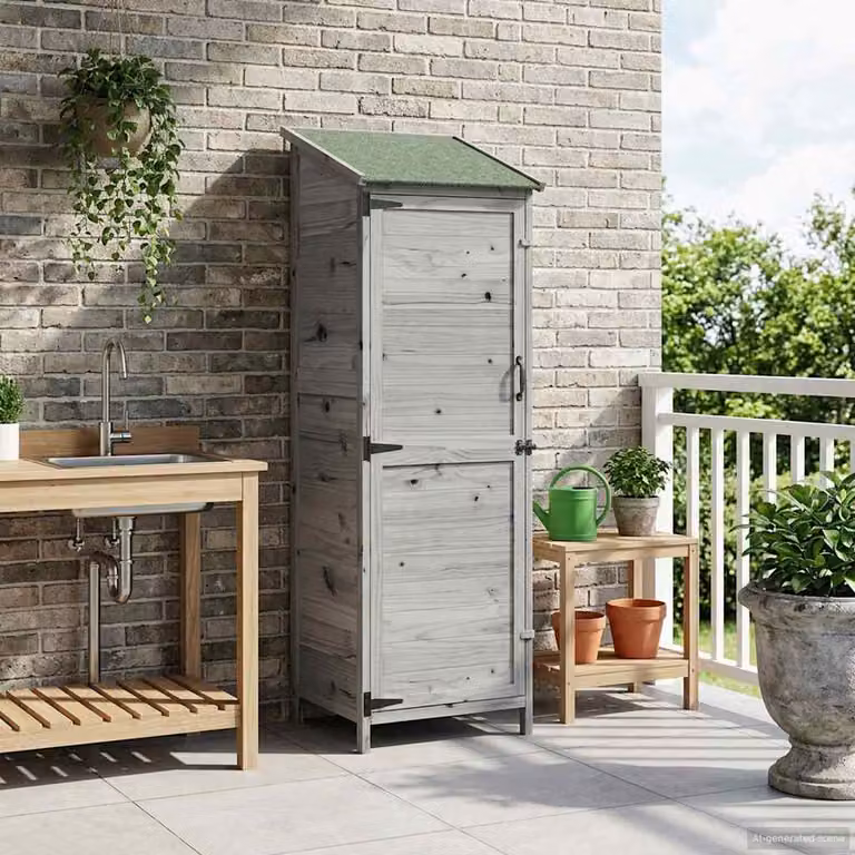 Capanno da giardino vidaXL in legno con tetto grigio, L: 59,5 cm, P: 56 cm, H: 176,5 cm