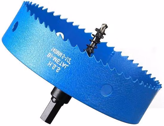 Trapano a tazza bimetallico - carburo di tungsteno - per legno e metallo - HSS M42 ad alta velocità - 140 mm - blu