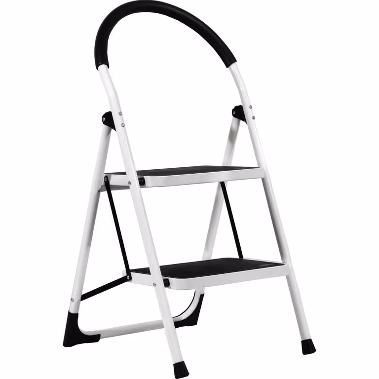 Sgabello richiudibile a 2 gradini High Soluzione Brico in metallo disponibile in bianco o nero, H: 90 cm, L: 48 cm, P: 48 cm