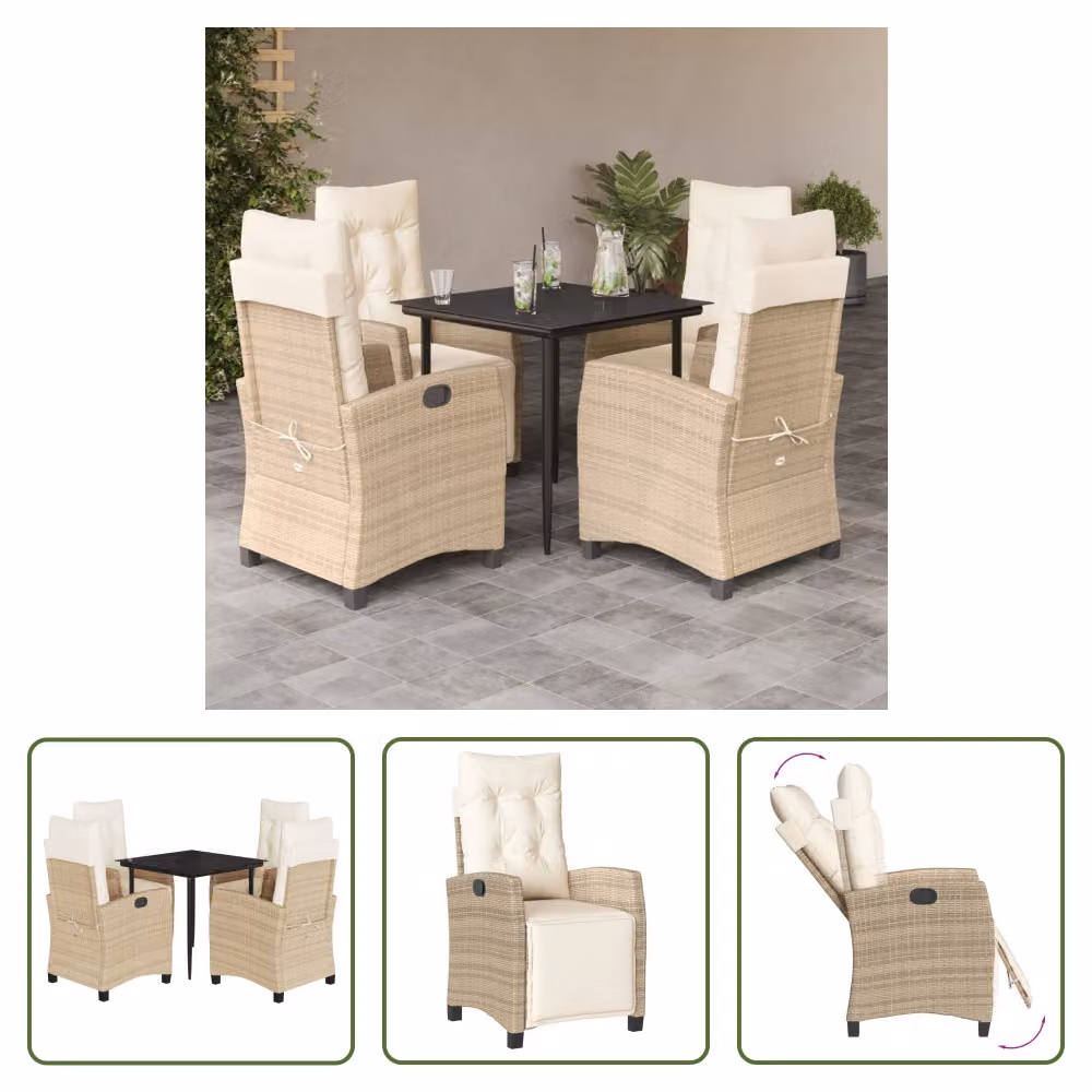 The Living Store Set da pranzo da giardino 5 pezzi con cuscini Beige poly rattan