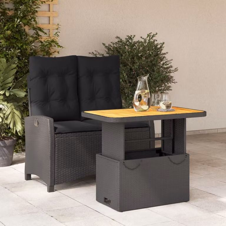 Maison Exclusive - Set da Pranzo da Giardino 2 pz con Cuscini Nero in Polyrattan