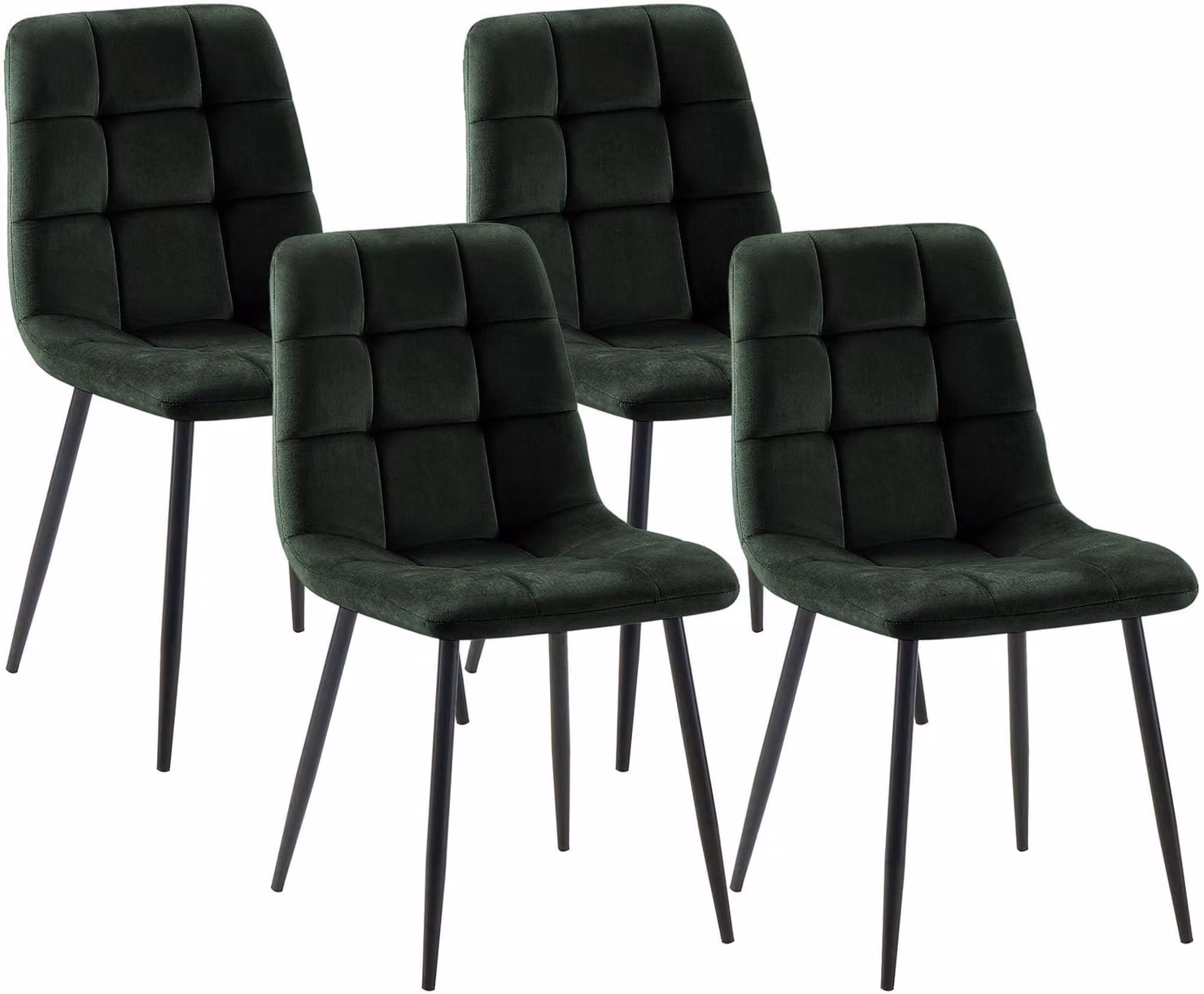 Set di 4 sedie da pranzo "Tilde", imbottite, con schienale, capacità di carico fino a 150 kg, colore verde, materiale: velluto
