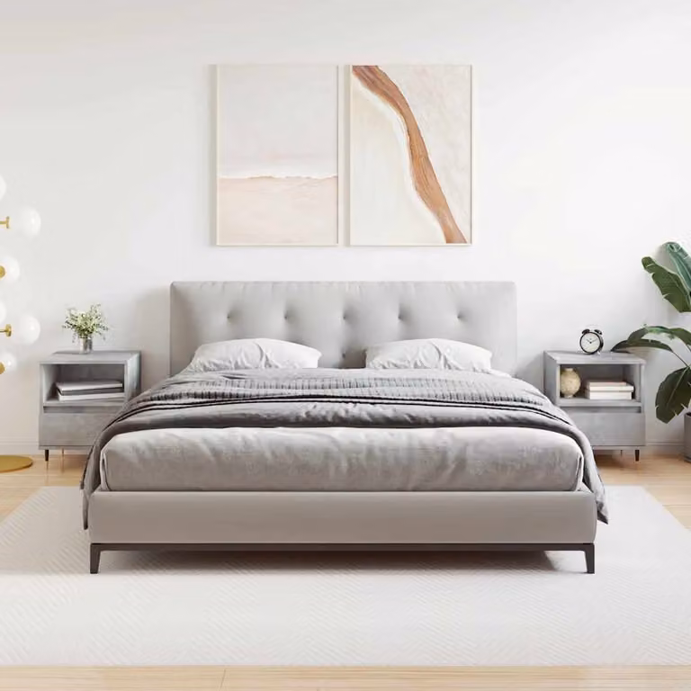 Set di 2 comodini vidaXL moderni in legno e metallo, colore grigio opaco, L 40 cm x P 35 cm x H 50 cm, modello da appendere alla parete